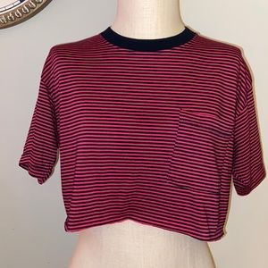 Vintage Lindsay Gray striped pocket cropped shirt